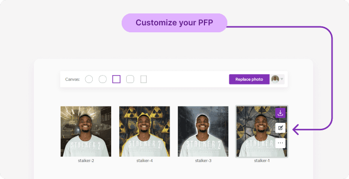 If the Stalker logo overlay is too big for your PFP or you wish to move it, simply click the 'Edit' button.